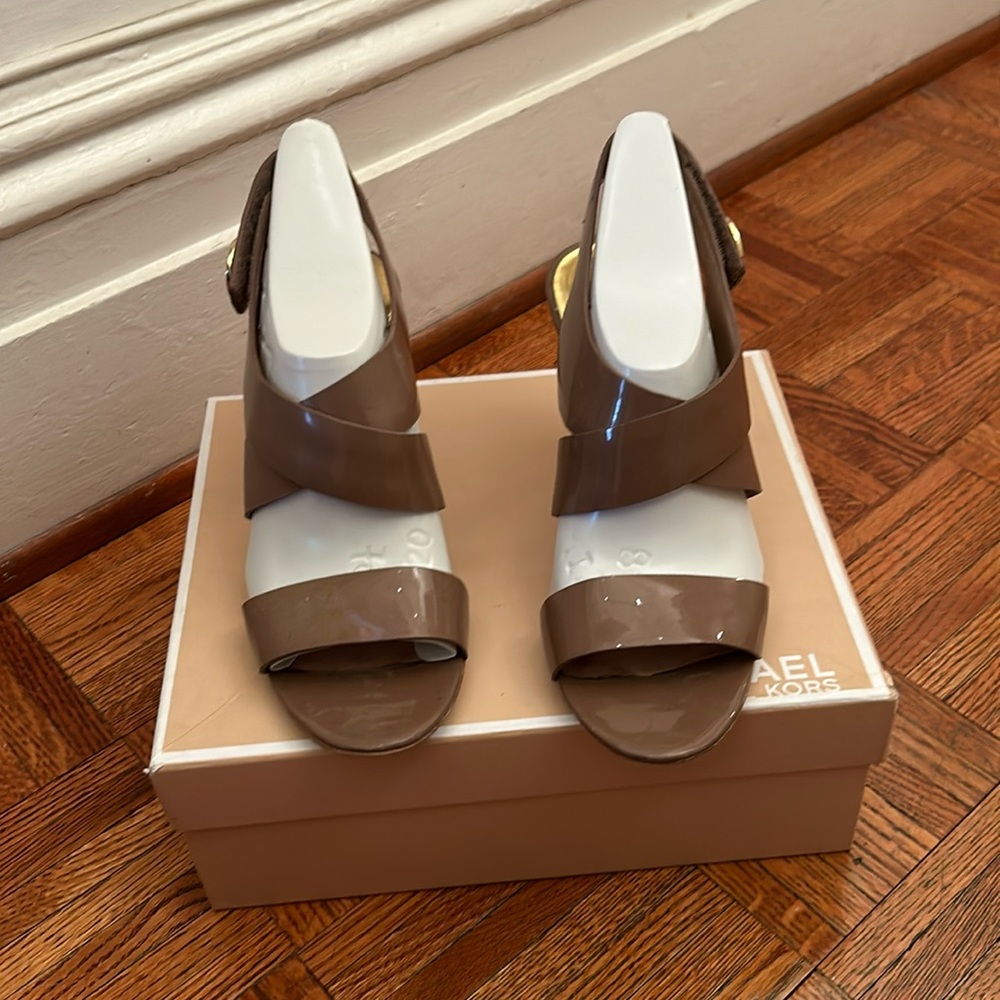 Michael Kors nude patent high heel sandals Joselle 9.5
